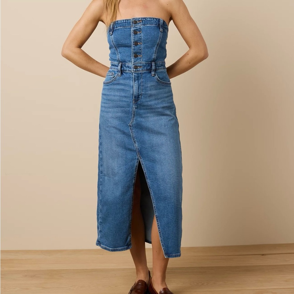 NWT AE Tube Top Denim Midi Dress